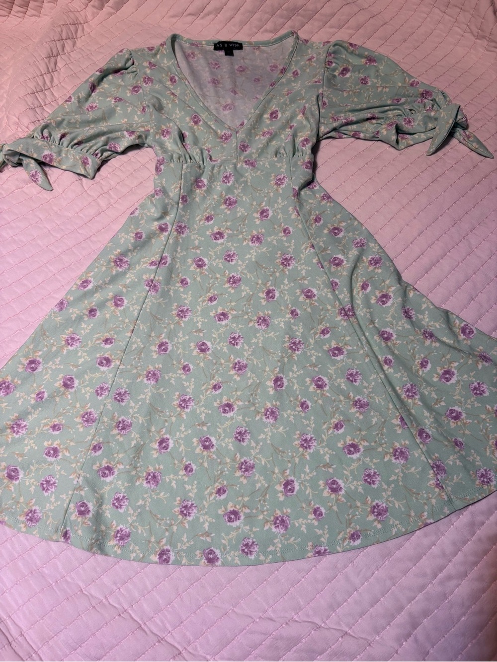 As U Wish Mint Floral Midi Dress with Lilac Blooms